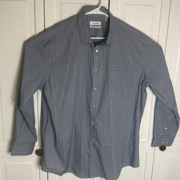 Calvin Klein Men’s Tech Active Stretch Dress Shirt Size XL Blue Plaid 17-17.5 34 - Picture 1 of 7